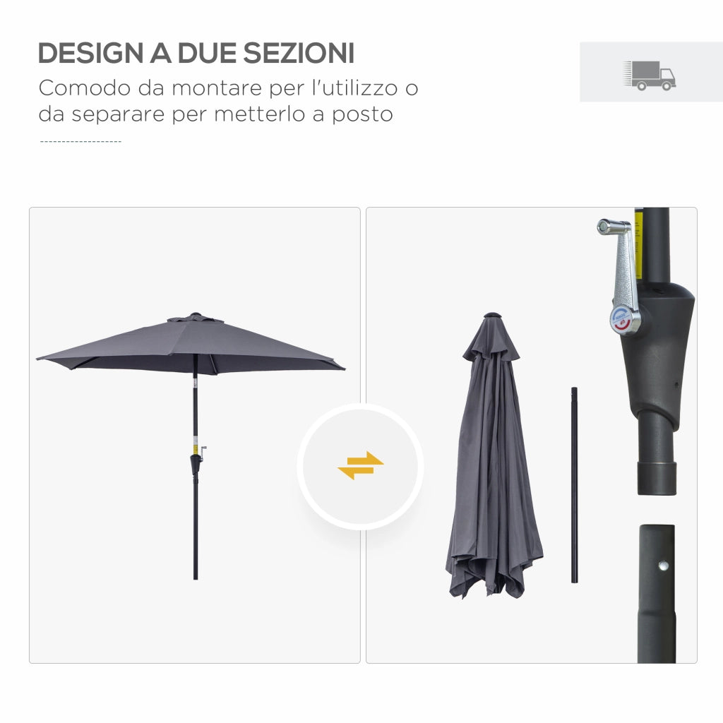 Ombrellone da Giardino Inclinabile ¨C Xylo ¨C Alluminio Grigio e Nero 2.6x2.4m