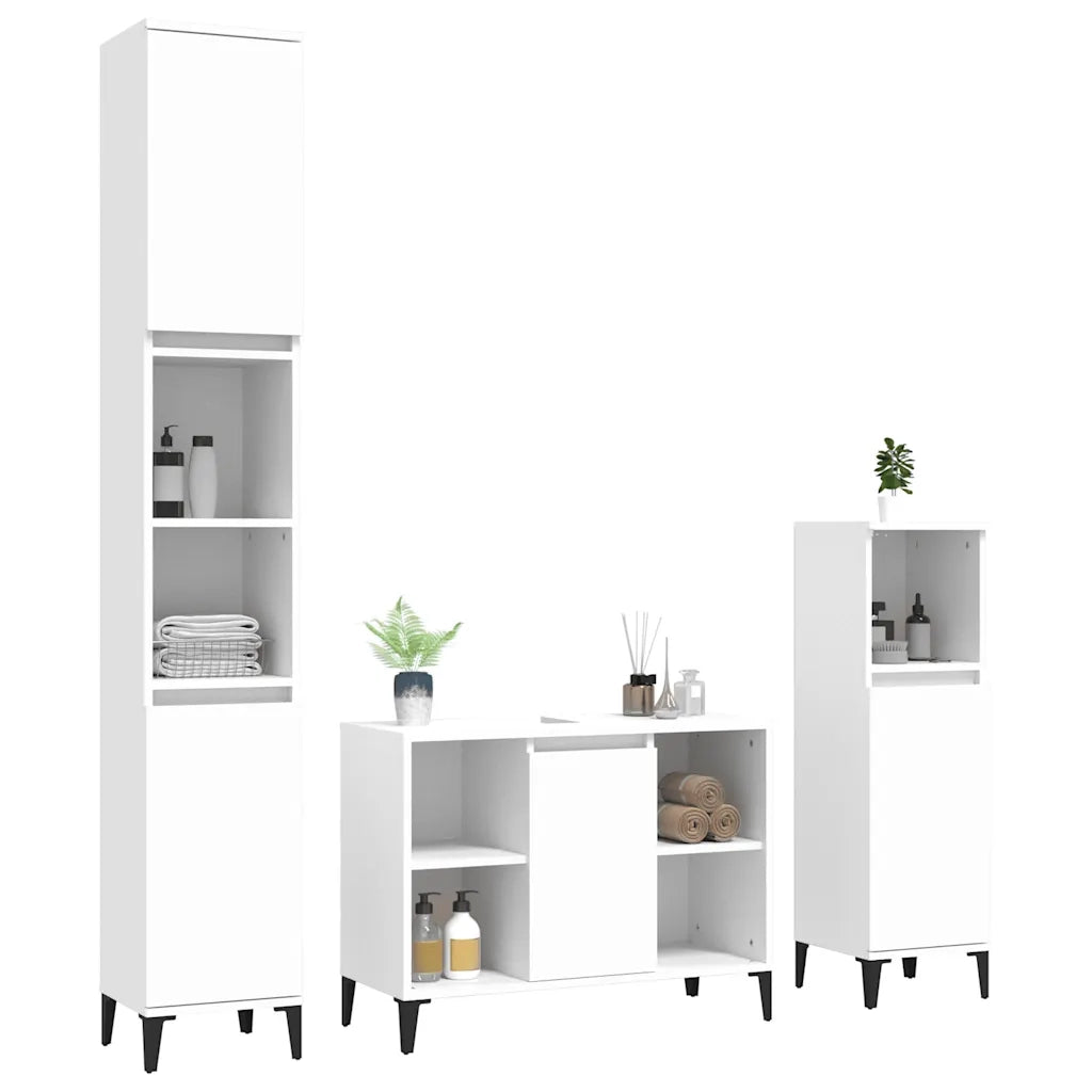 Set Mobili da Bagno | Armadio da bagno 3 pz Bianco in Legno Multistrato