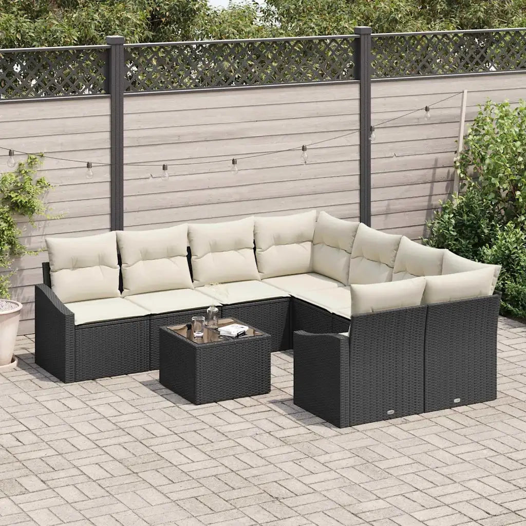 Set di divani con cuscino 9 pcs Nero e Crema polyrattan
