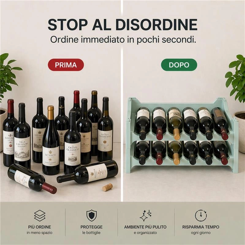 SET 10 CANTINETTE MODULARE PER 60 BOTTIGLIE  IMPILABILE PORTA BOTTIGLIE DI COLORE VERDE CHIARO