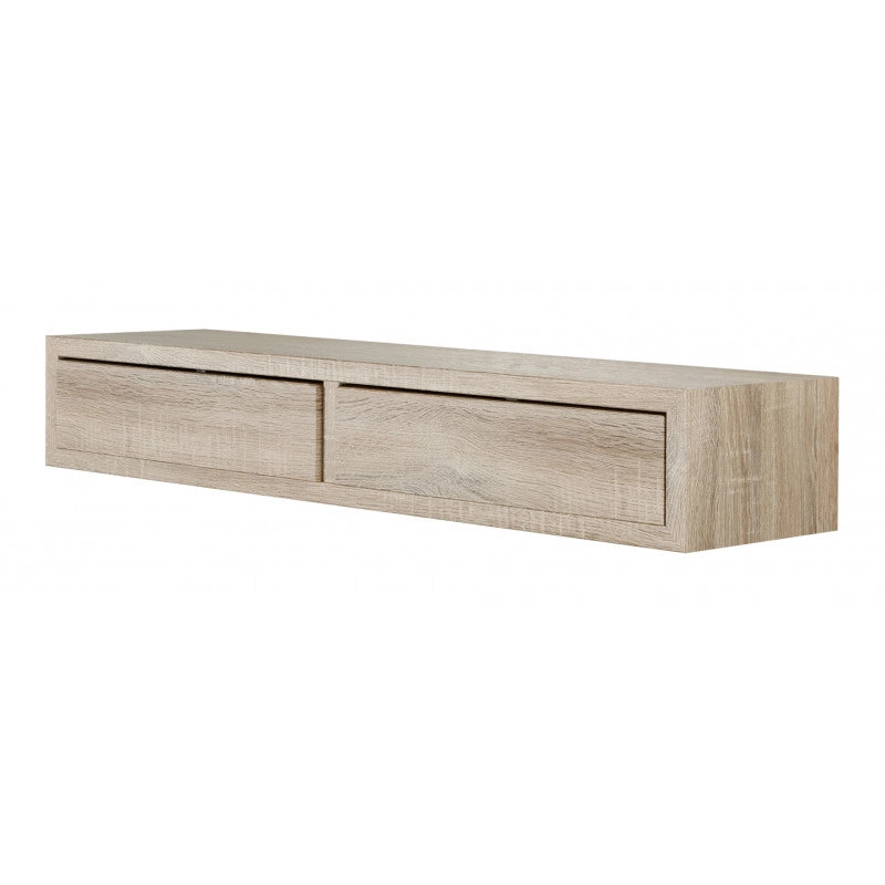 Mensola da Muro con Cassetto, Comodino Sospeso, Mensola da Parete, Rovere Sagerau, 88,2x13,4 p23,7 cm - Domino Maxi