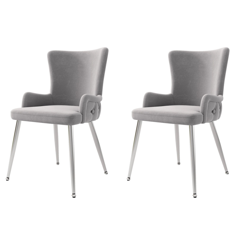 Set di 2 sedie da pranzo in velluto - Zephmum- Gambe in metallo argento, grigio