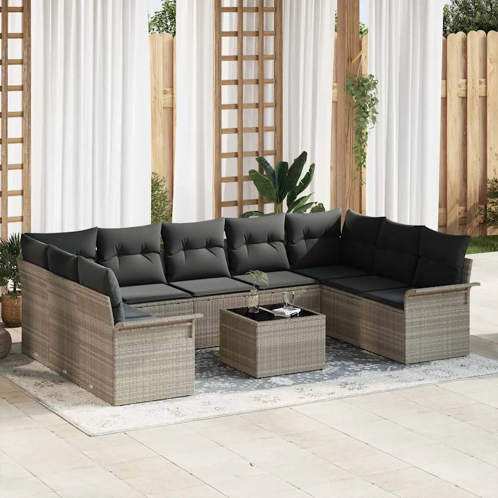 Set Divano da Giardino 10 pcs Grigio chiaro polyrattan 3345532