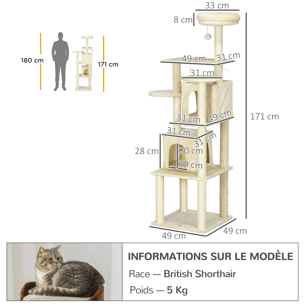 Tiragraffi per Gatti con Cucce e Piattaforme ¨C Xylo ¨C 171cm Beige