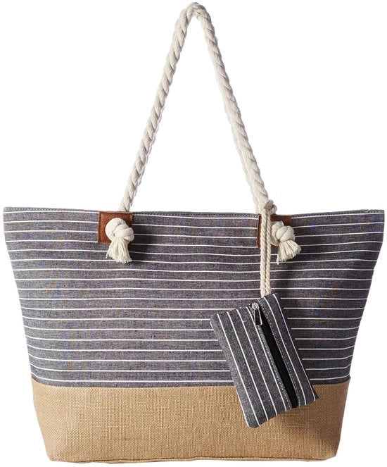 Tas da Bagno con Chiusura a Fascia, Borsa da Spiaggia XXL, Borsa da Shopping per Donne - Borsa da Spiaggia Pratica con Spalla per Donne per Spiaggia e Mare - Stampa a Strisce Nero
