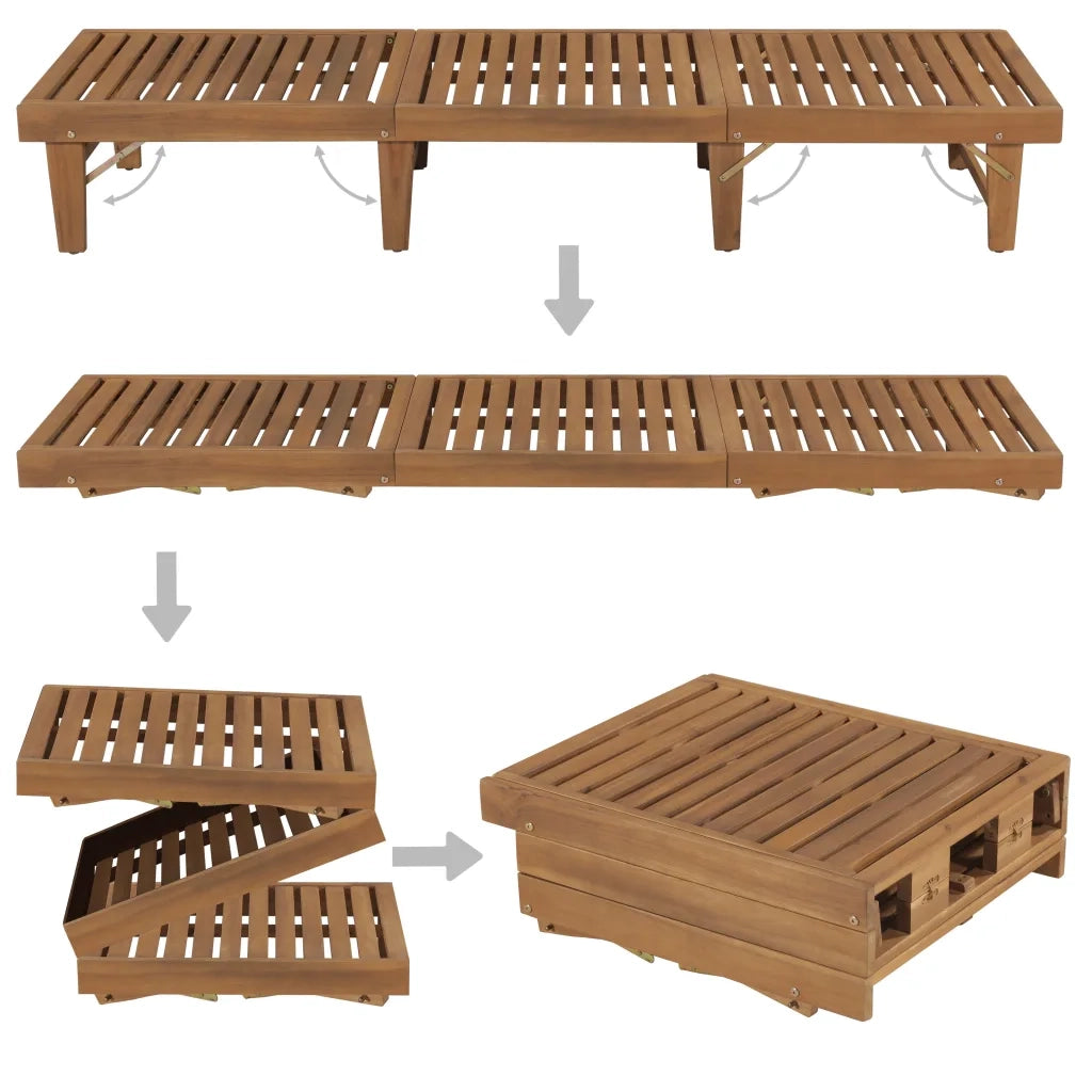 Lettino Prendisole | Sdraio da giardino | Lettino da sole Pieghevole con Cuscino in Massello di Acacia