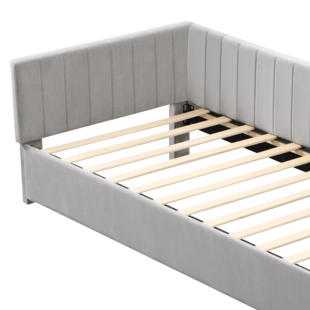 LETTO imbottito 90x200 cm in velluto grigio con rete a doghe