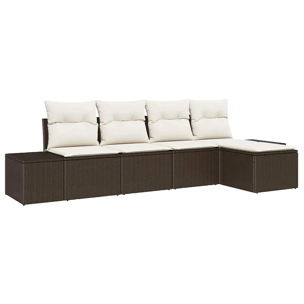 Set Divano da Giardino 5 pcs Marrone e Crema polyrattan 3355687