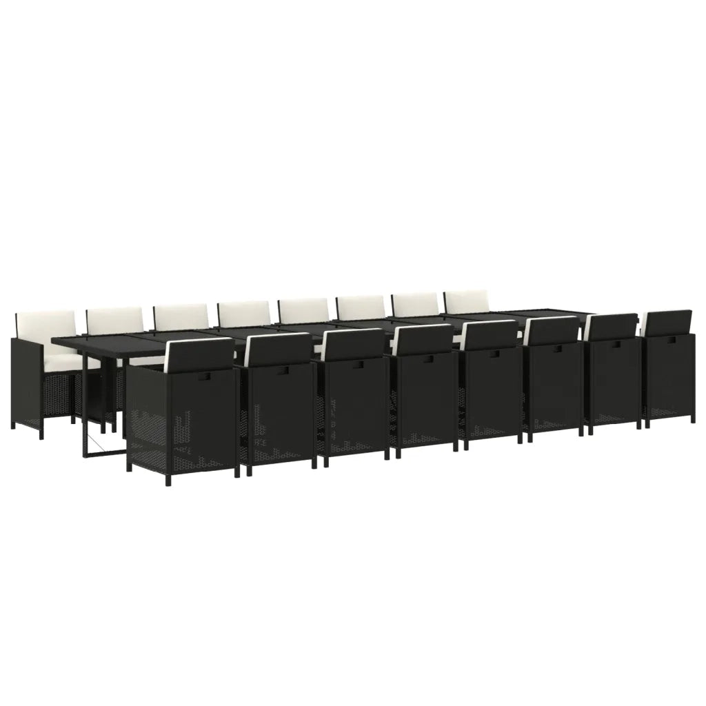 Set da Pranzo da Giardino 17 pz con Cuscini Nero in Polyrattan 3095665
