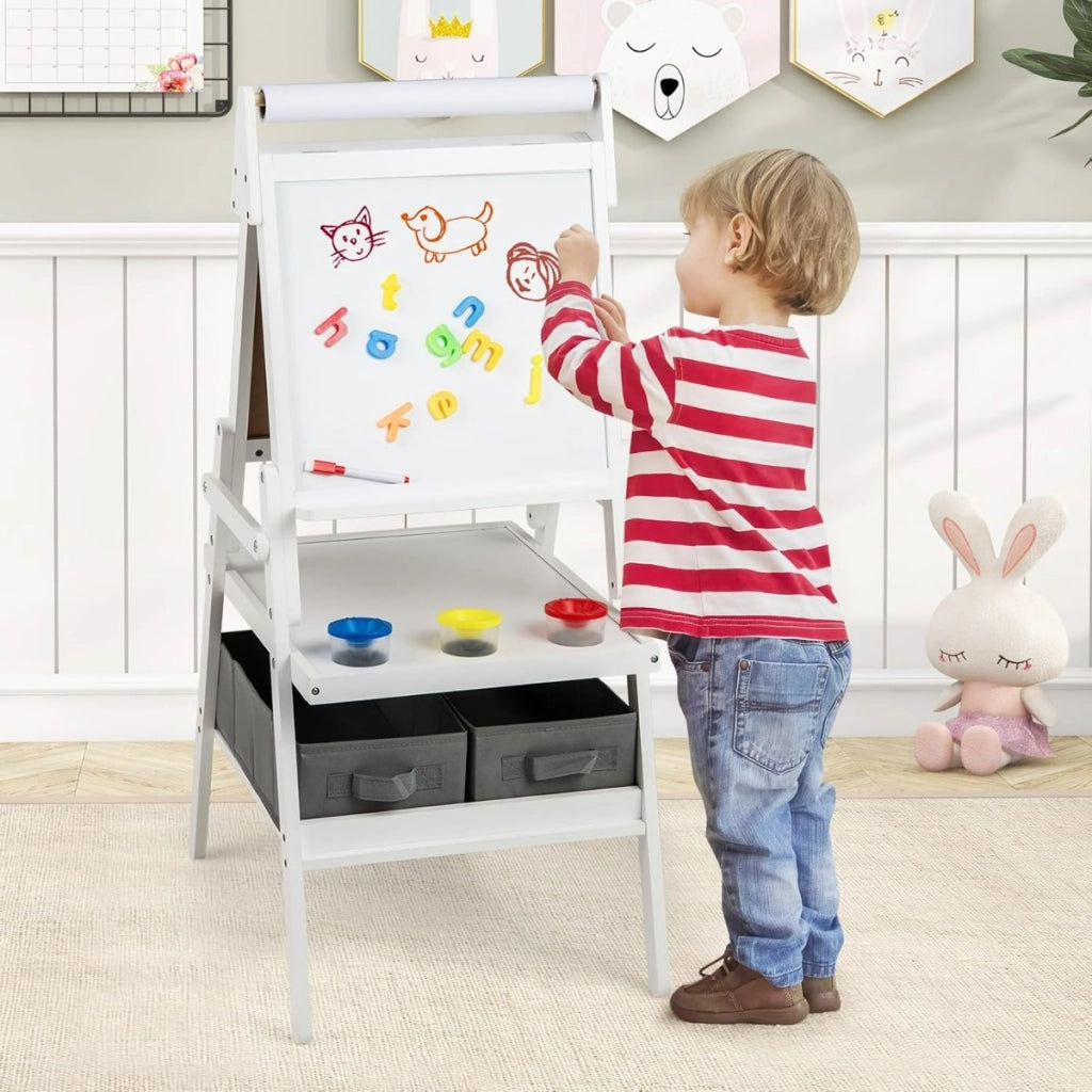 Cavalletto 3 in 1 per bambini, Cavalletto con doppia faccia magnetica e lavagna bianca Bianco-Cavalletti e lavagne bambini