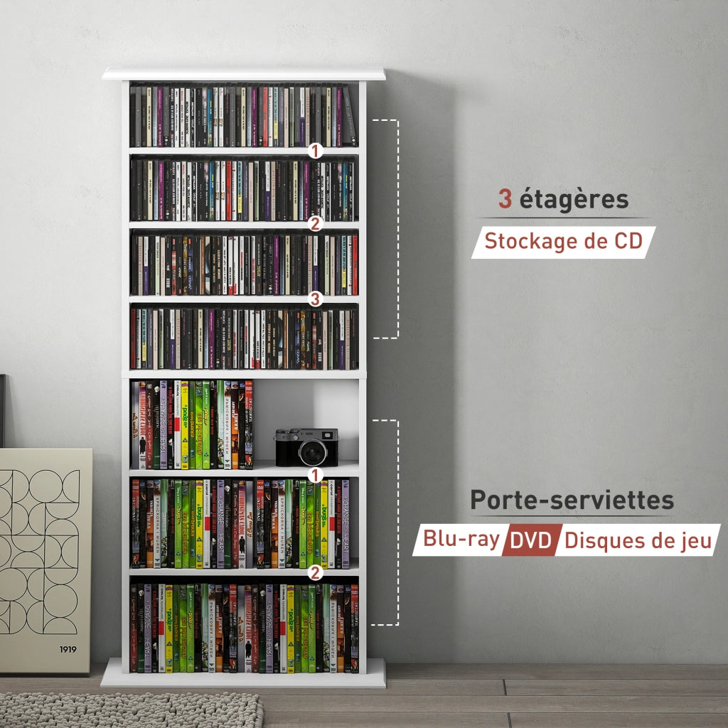 Libreria per CD e DVD con 8 scomparti e 6 ripiani regolabili ¨C Minimal ¨C bianco