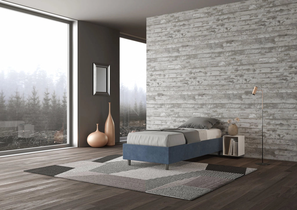 BS COM Letto singolo con rete imbottito 80x190 microfibra blu