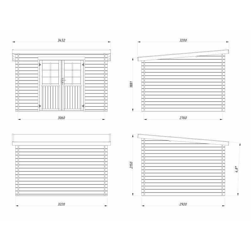 Casetta in legno impregnato Lola A 322x292 cm spessore 28 mm blockhouse con porta doppia