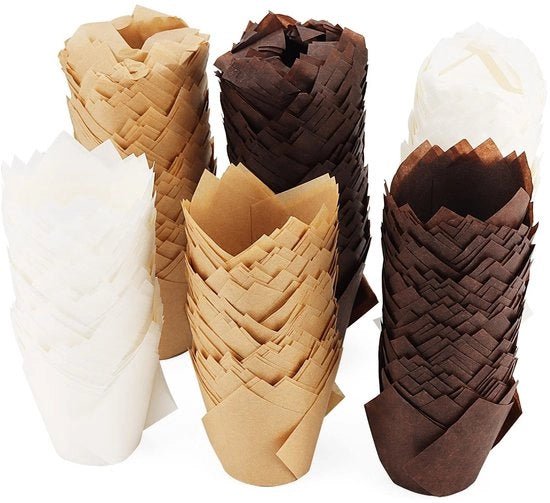 Decorazioni per Cupcake 600 Stuks - Tulipani Coperture per Muffin - Marrone/Bianco/Caffè - Carta Vetronite - Decorative e Funzionale - Coperture per Muffin