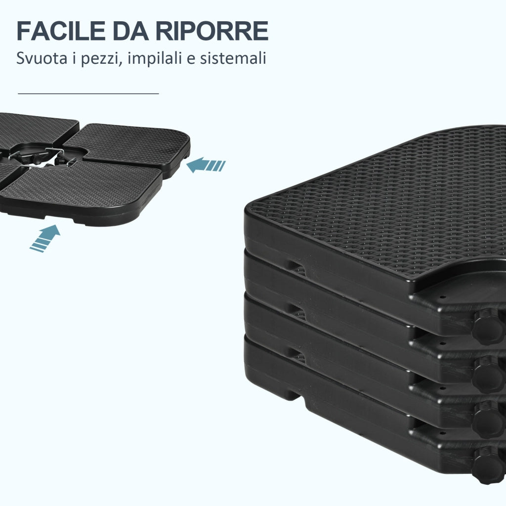 Base per Ombrellone 99,7x99,7x8,3 cm set 4 Pezzi Impilabili in HDPE Nero