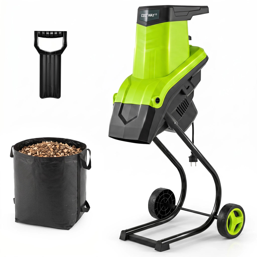 Biotrituratore elettrico 2500 w cippatore trita legno per rami e arbusti 45 mm, Trinciatrice da giardino a rullo Verde
