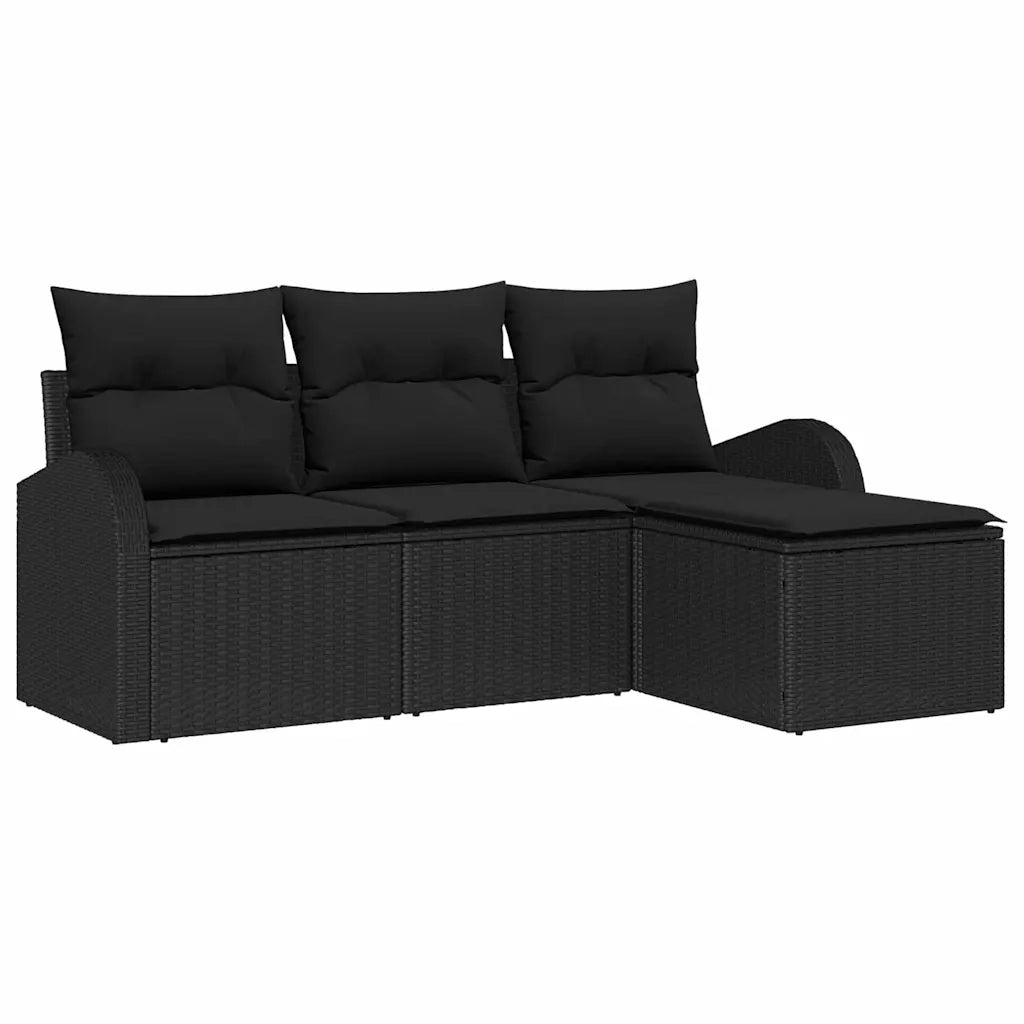 Set di divani con cuscino 4 pcs Nero polyrattan