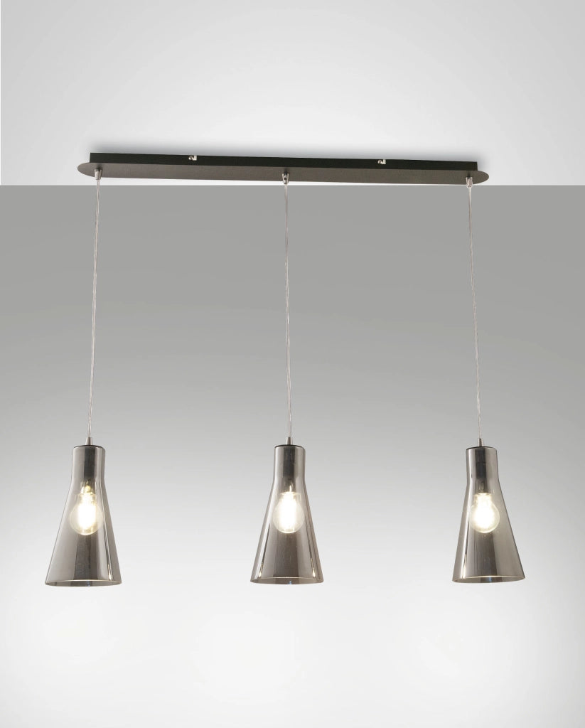 Dafne Lampada a Sospensione in Metallo e Vetro Soffiato Colore Fumé 3 Luci E27 40W - Design Elegante per Interni Contemporanei e Raffinati