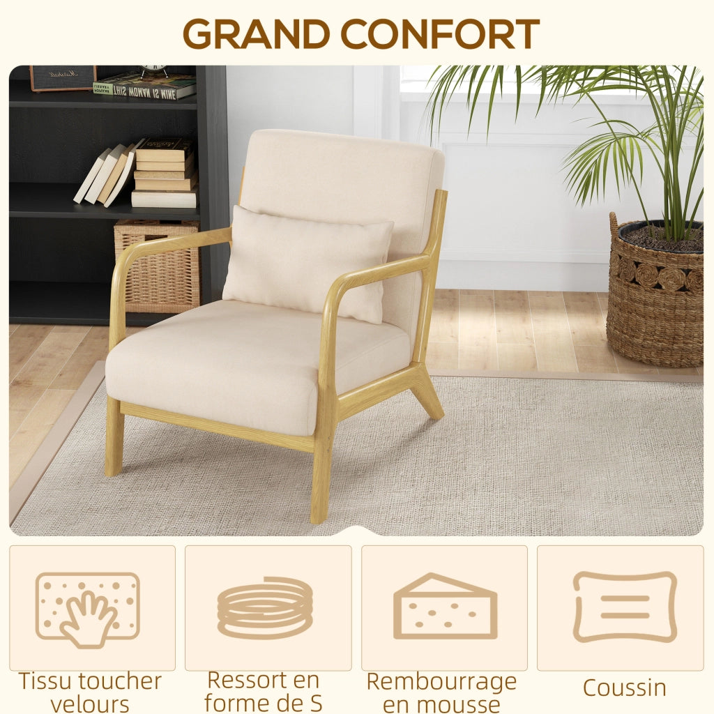 Poltrona lounge ¨C Xylo ¨C tessuto beige con cuscini e braccioli in legno