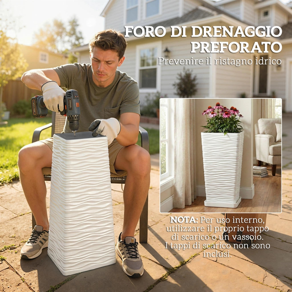 Vasi da Giardino Impilabili con Motivo Ondulato ¨C Zephmum ¨C Plastica Bianco 42/55/65 cm