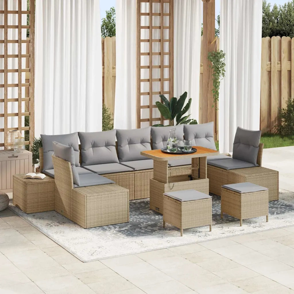 Set Divano da Giardino con cuscino 10 pcs Beige polyrattan 3362772