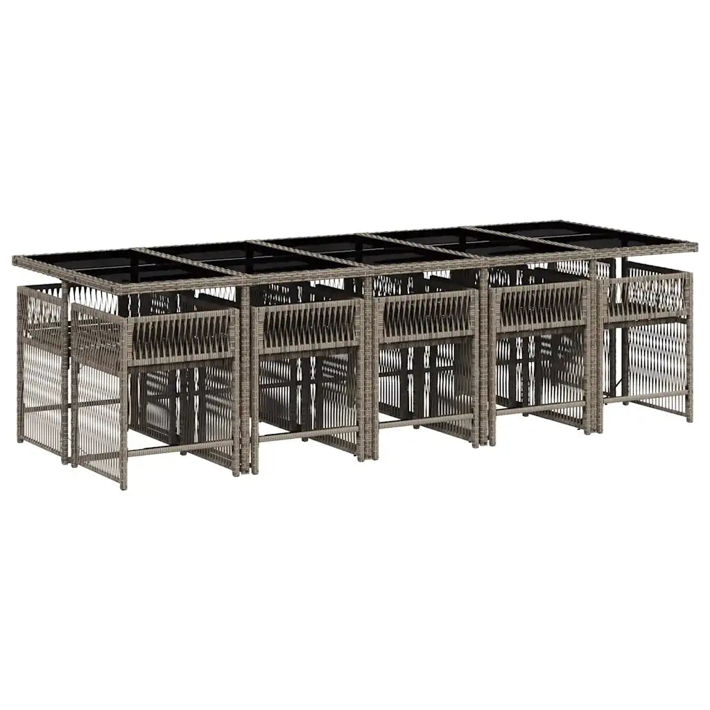 Set da Pranzo da Giardino 11pz con Cuscini in Polyrattan Grigio