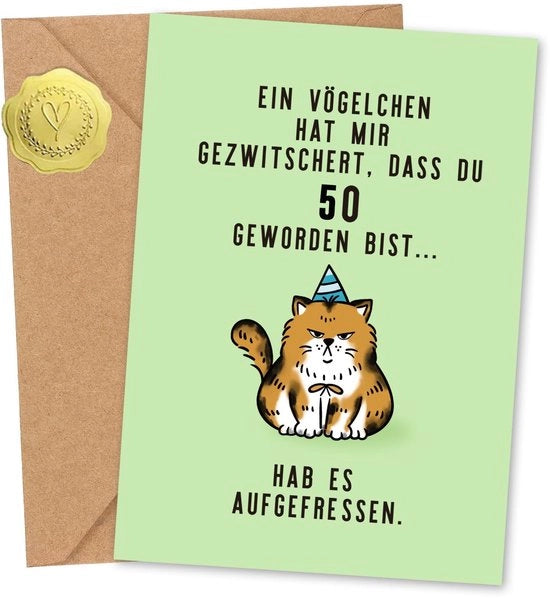 Carta di compleanno disegno unico - Carta di compleanno 50 - Carte di compleanno divertenti - Regalo di compleanno per donna - Carte di compleanno con busta - Dimensioni 120 x 170 mm - Carta di auguri