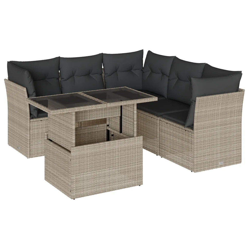 Set Divano da Giardino 6pz con Cuscini Grigio Chiaro Polyrattan 3266582