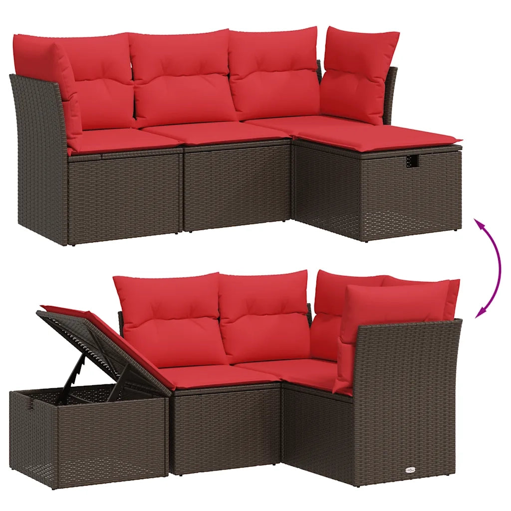 Set Divani da Giardino 4 pz con Cuscini Marrone in Polyrattan 3263450