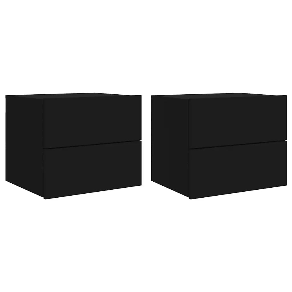 Set di 2 Comodini | Armadio da Notte | Mobiletto da notte a Parete con Luci LED Neri
