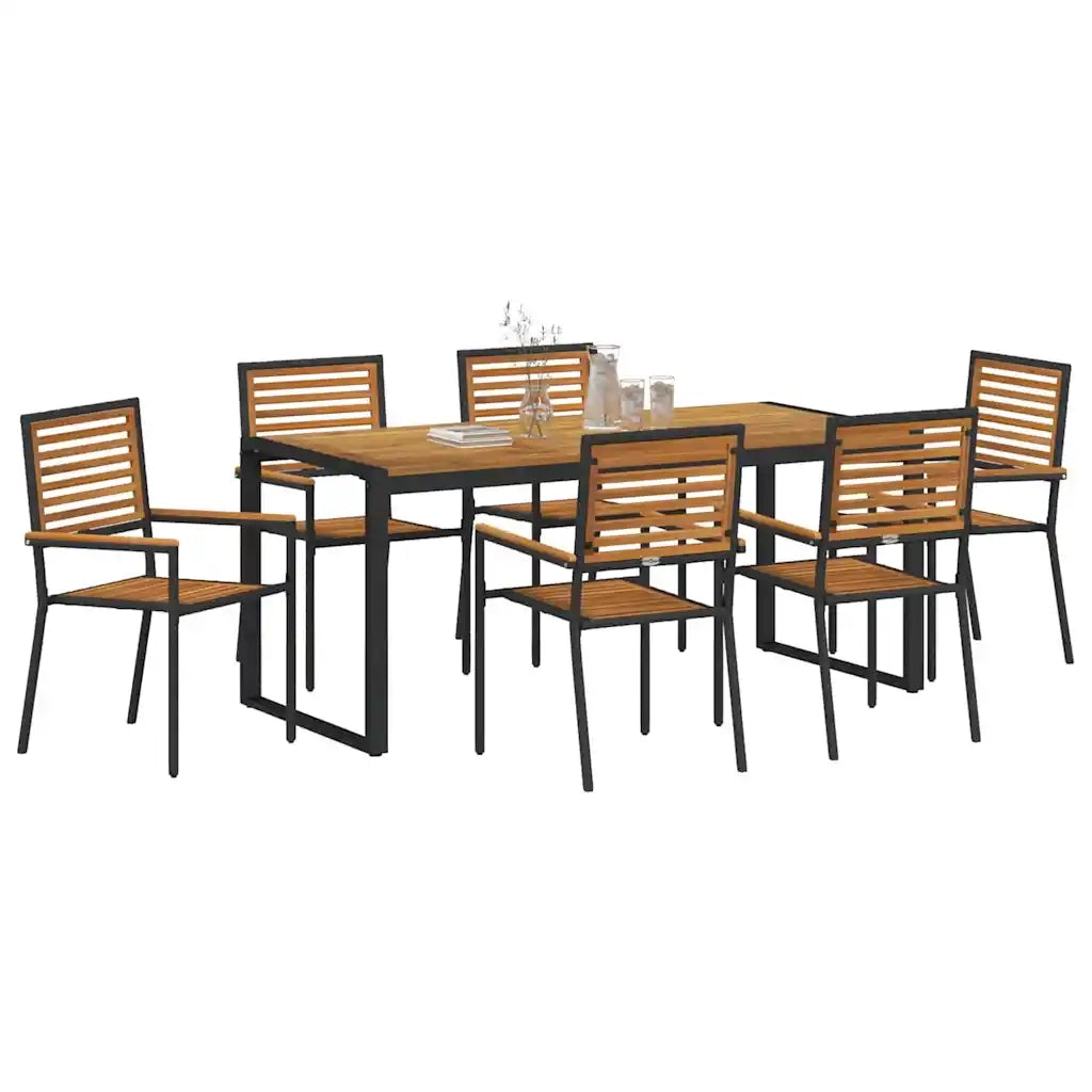 Set da Pranzo per Giardino 7 pcs Nero e Marrone polyrattan 3365481