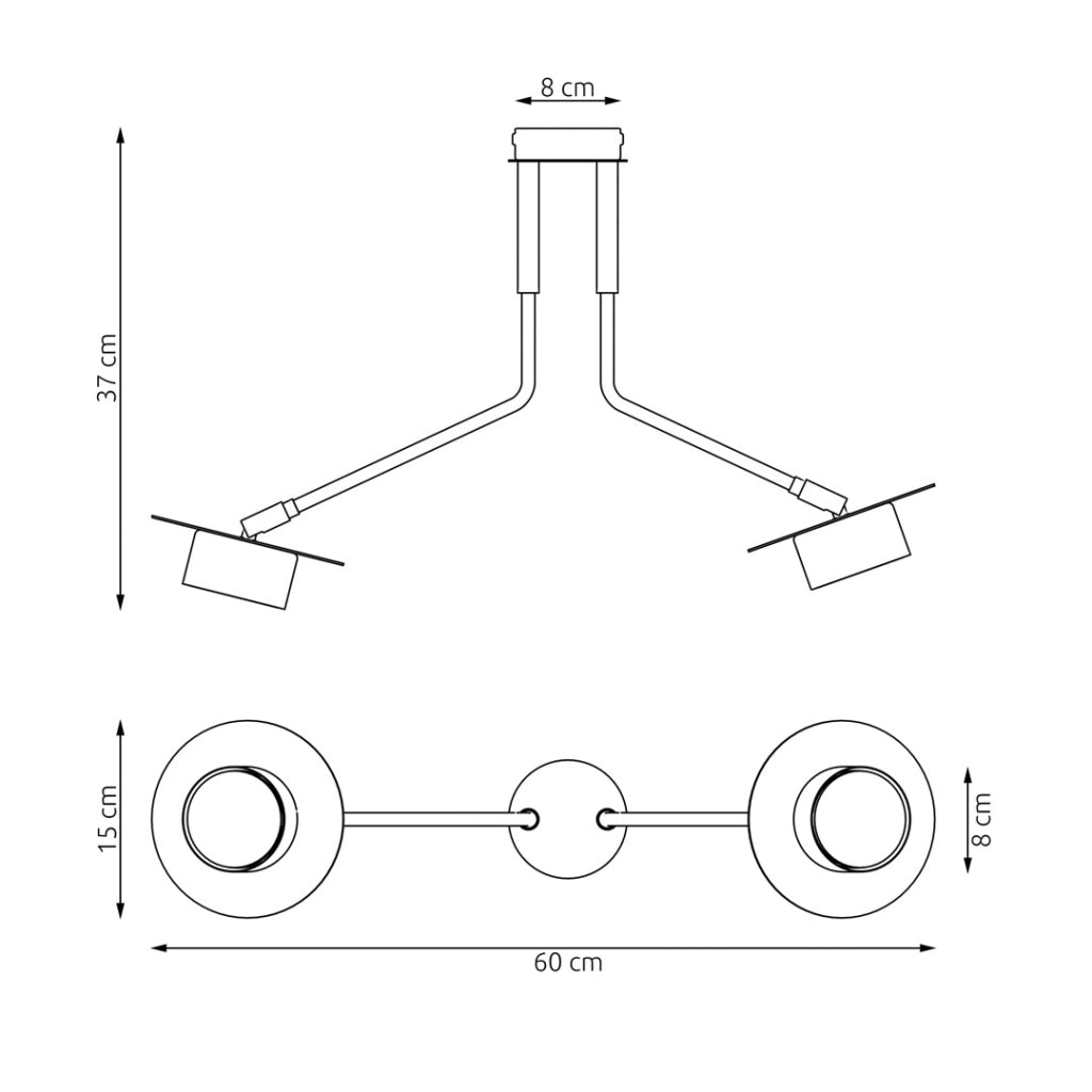 Plafoniera nera geometrica a bracci MIZU 2xGX53 Emibig