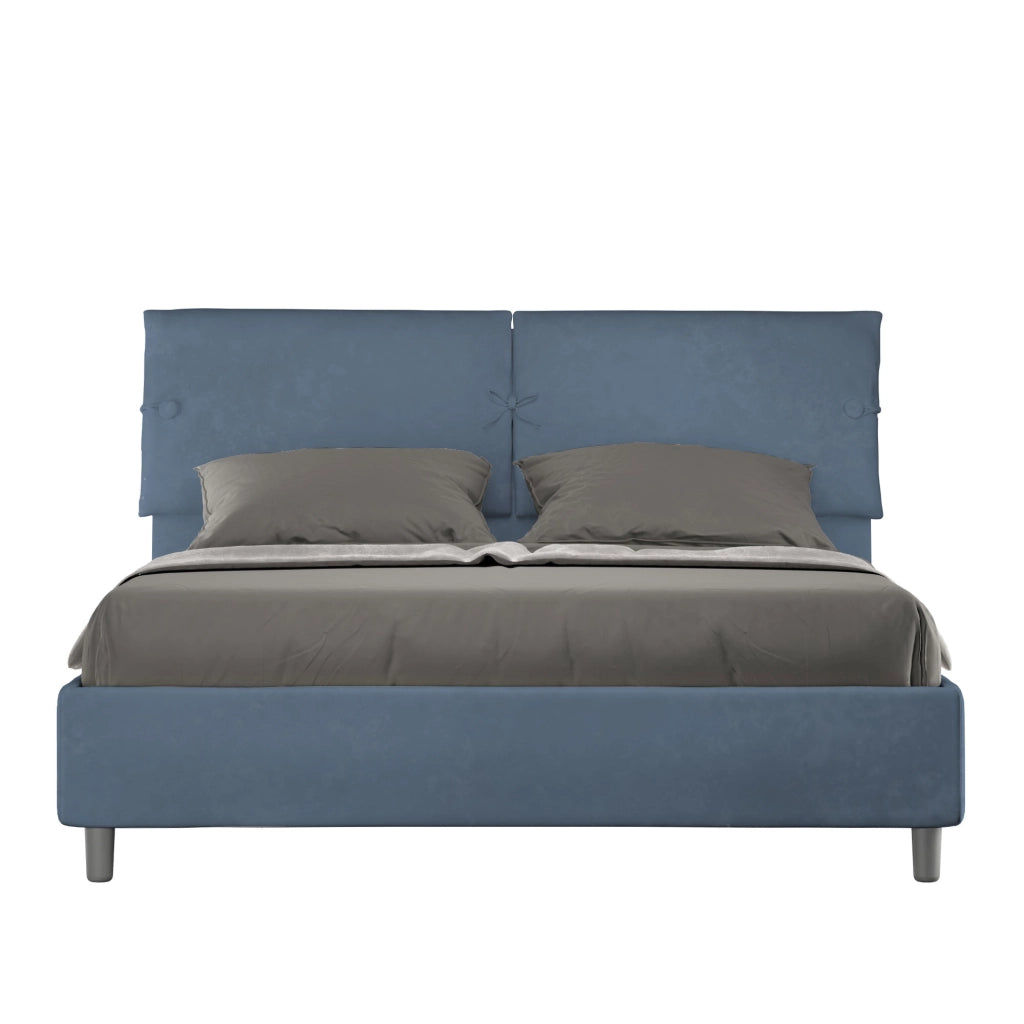 BS COM Letto matrimoniale con rete imbottito 160x210 microfibra blu