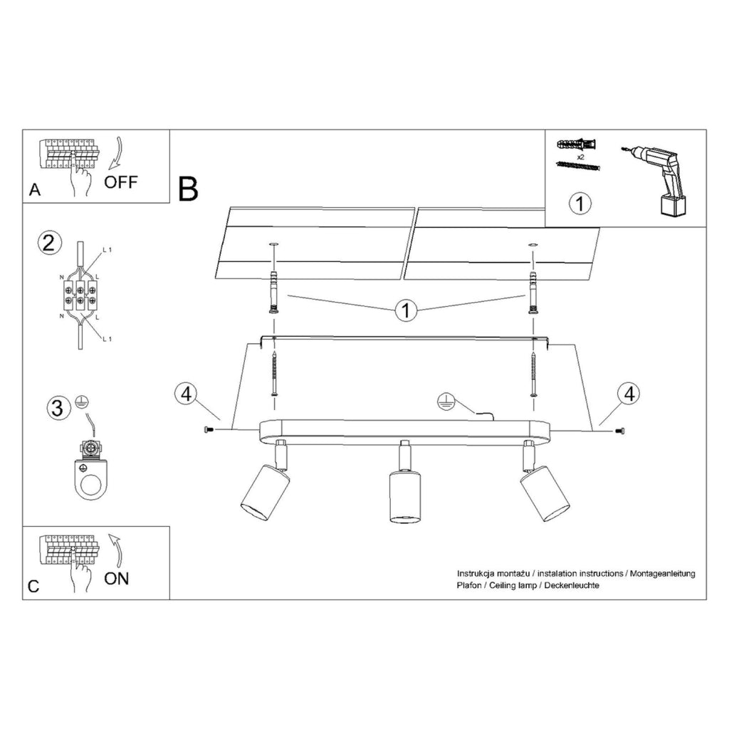 Lampada a soffitto FORNES 3 nero