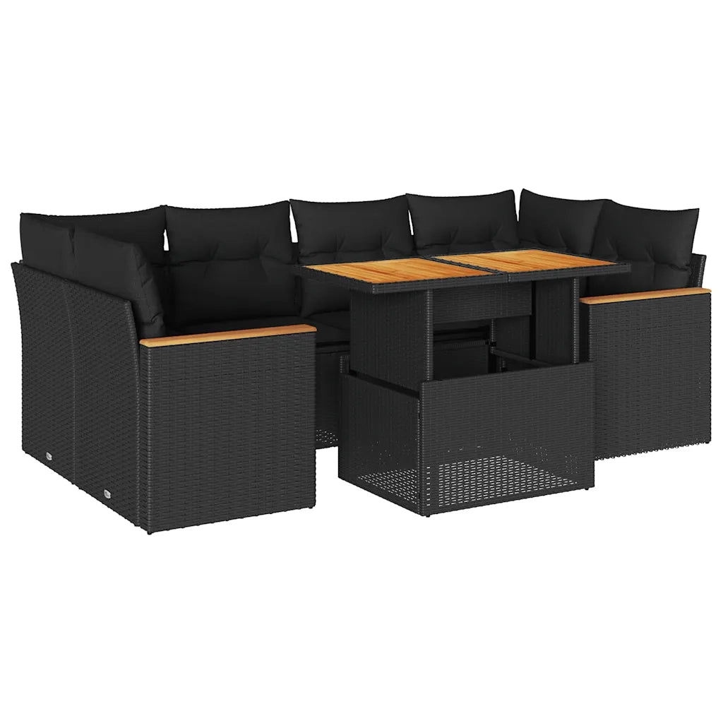 Set Divano da Giardino 6 pz con Cuscini Nero Polyrattan Acacia 3327450