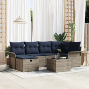 Set Divano da Giardino 7 pcs Grigio e Blu Navy polyrattan 3358894