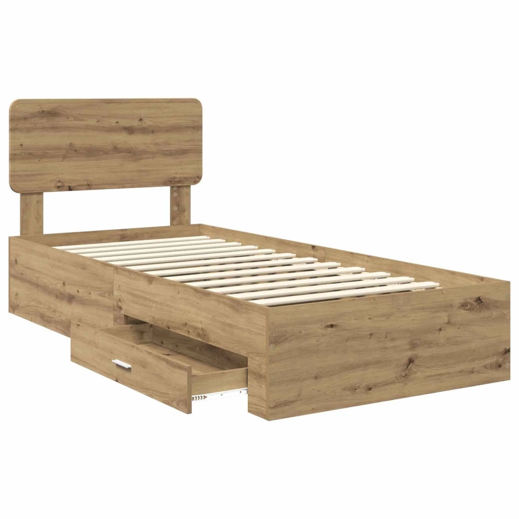 Letto singolo | Letto per adulti | Struttura del letto con testiera Rovere artigianale 90 x 190 cm