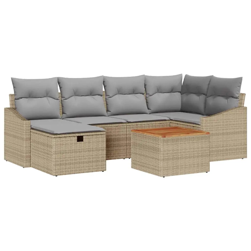 Set Divano da Giardino con cuscino 7 pcs Beige polyrattan