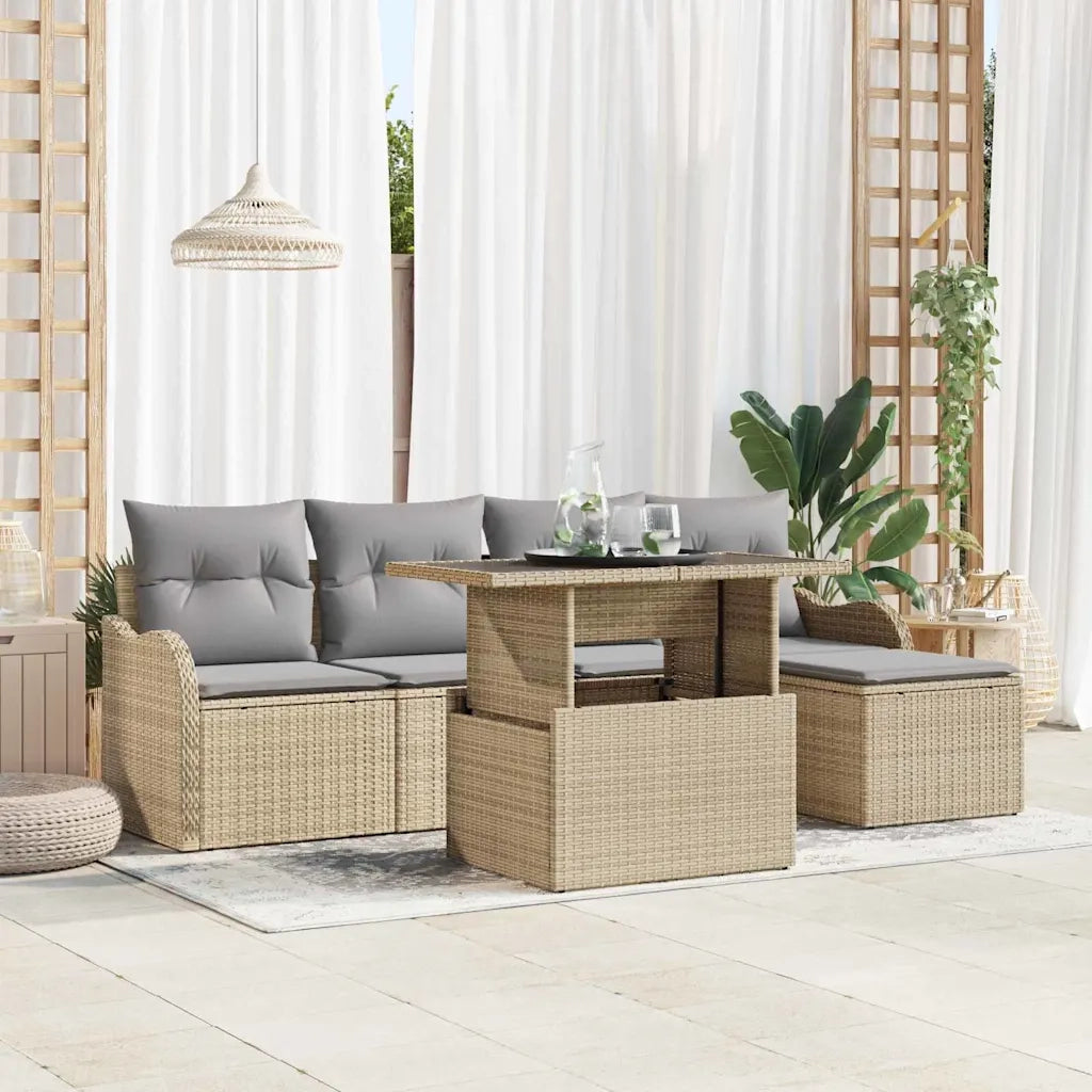 Set Divano da Giardino con cuscino 6 pcs Beige Polyrattan