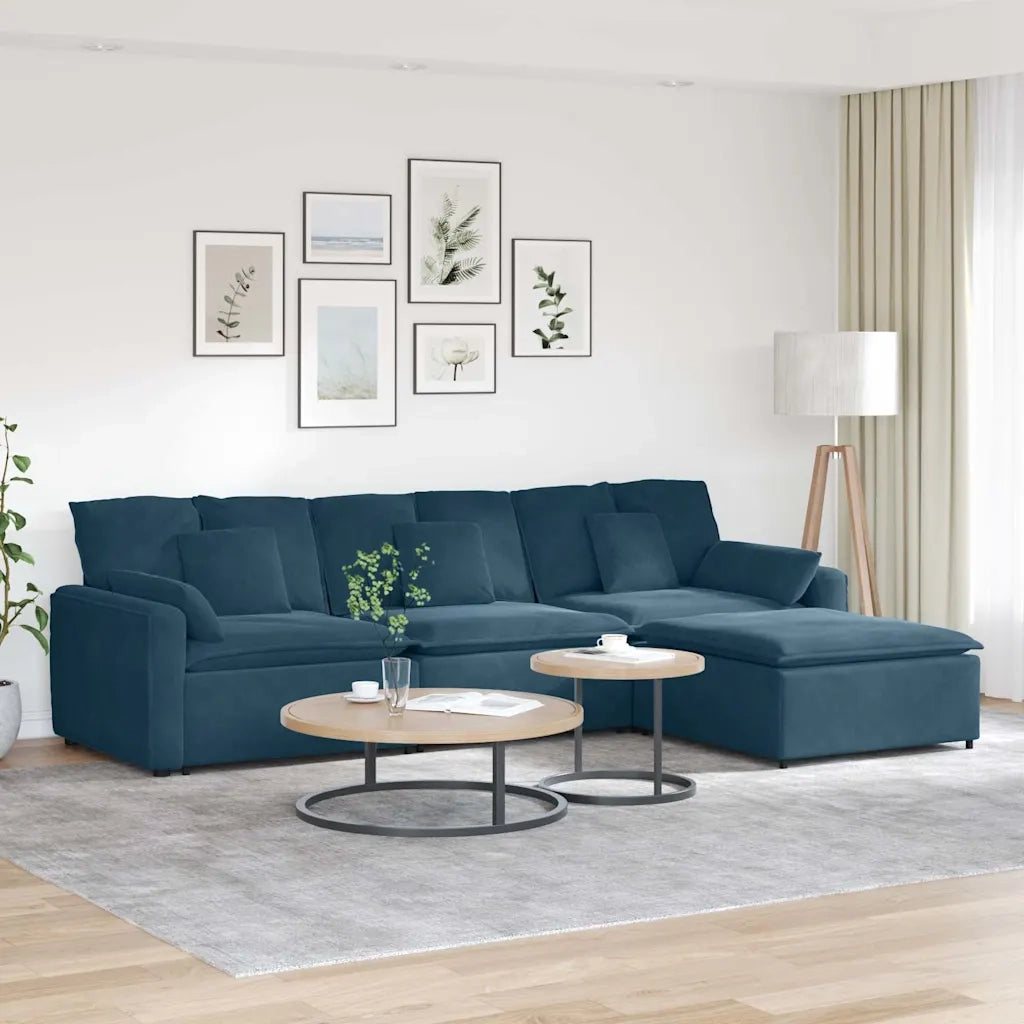 Divano Modulare con Poggiapiedi e Cuscini Blu 3321068