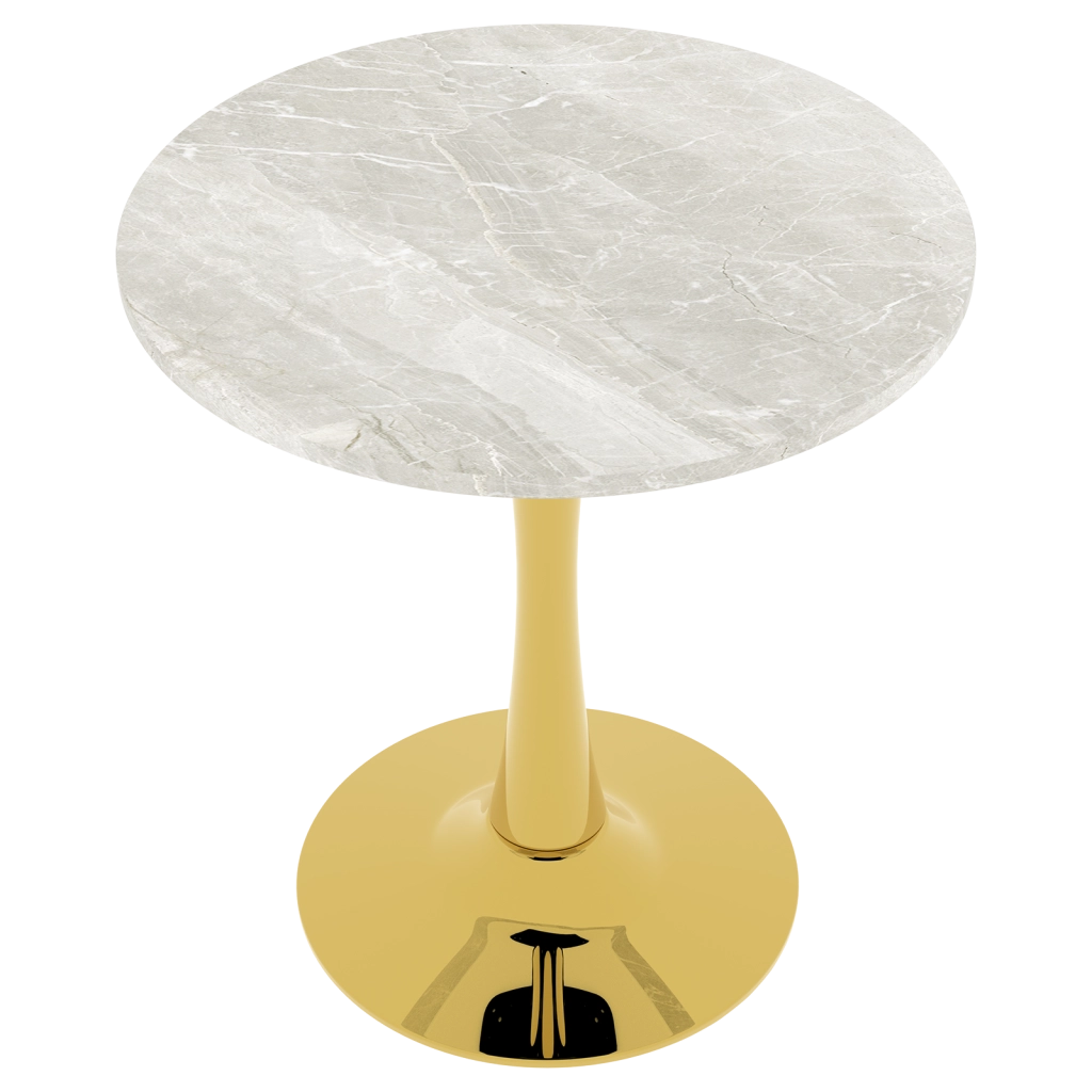 Tavolino rotondo moderno in marmo artificiale, colore oro e bianco