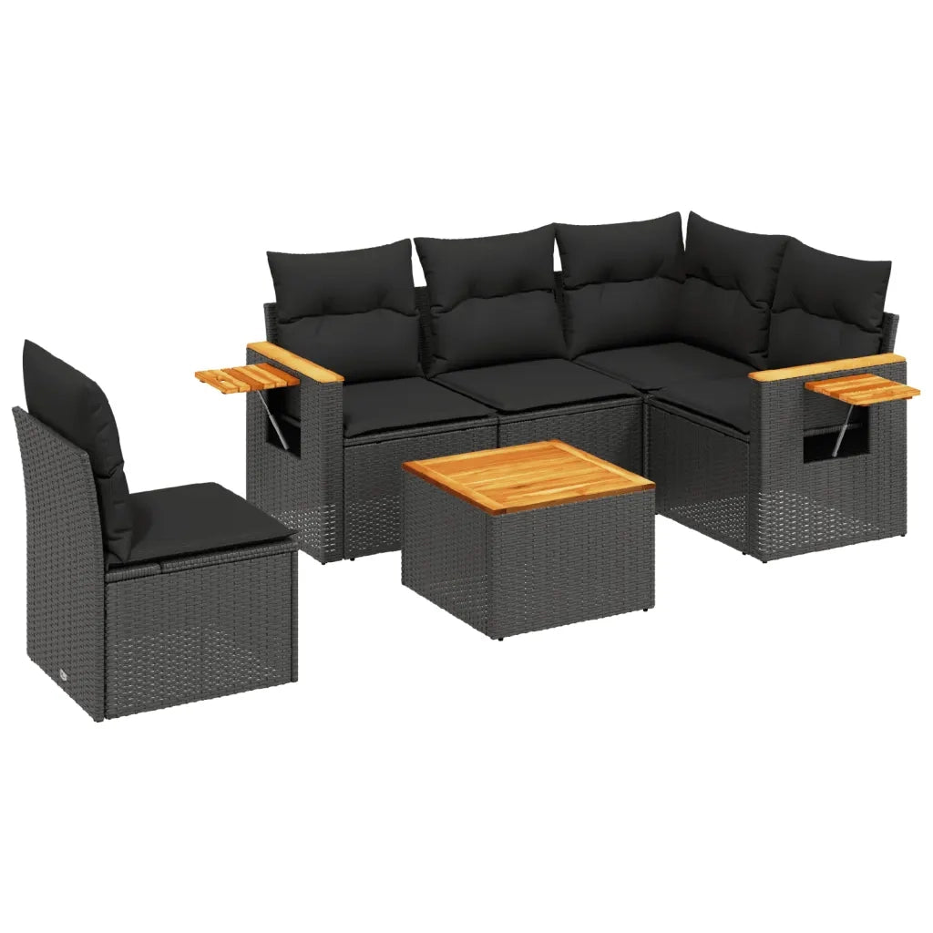 Set Divano da Giardino 6 pz con Cuscini Nero in Polyrattan 3259220