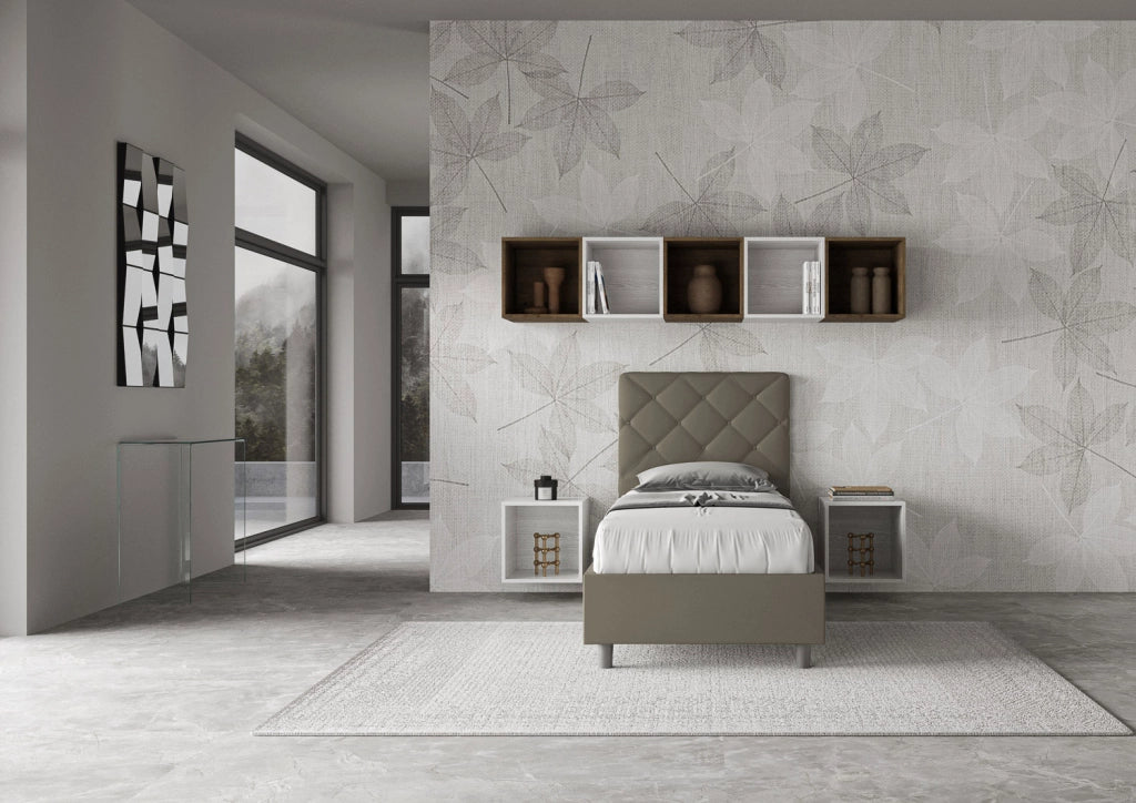 BS COM Letto singolo senza rete imbottito 80x190 similpelle cappuccino