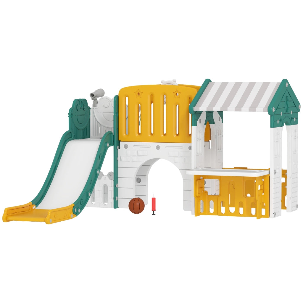 Casetta per Bambini con Scivolo e Tappeto ¨C Minimal ¨C Giallo e Verde