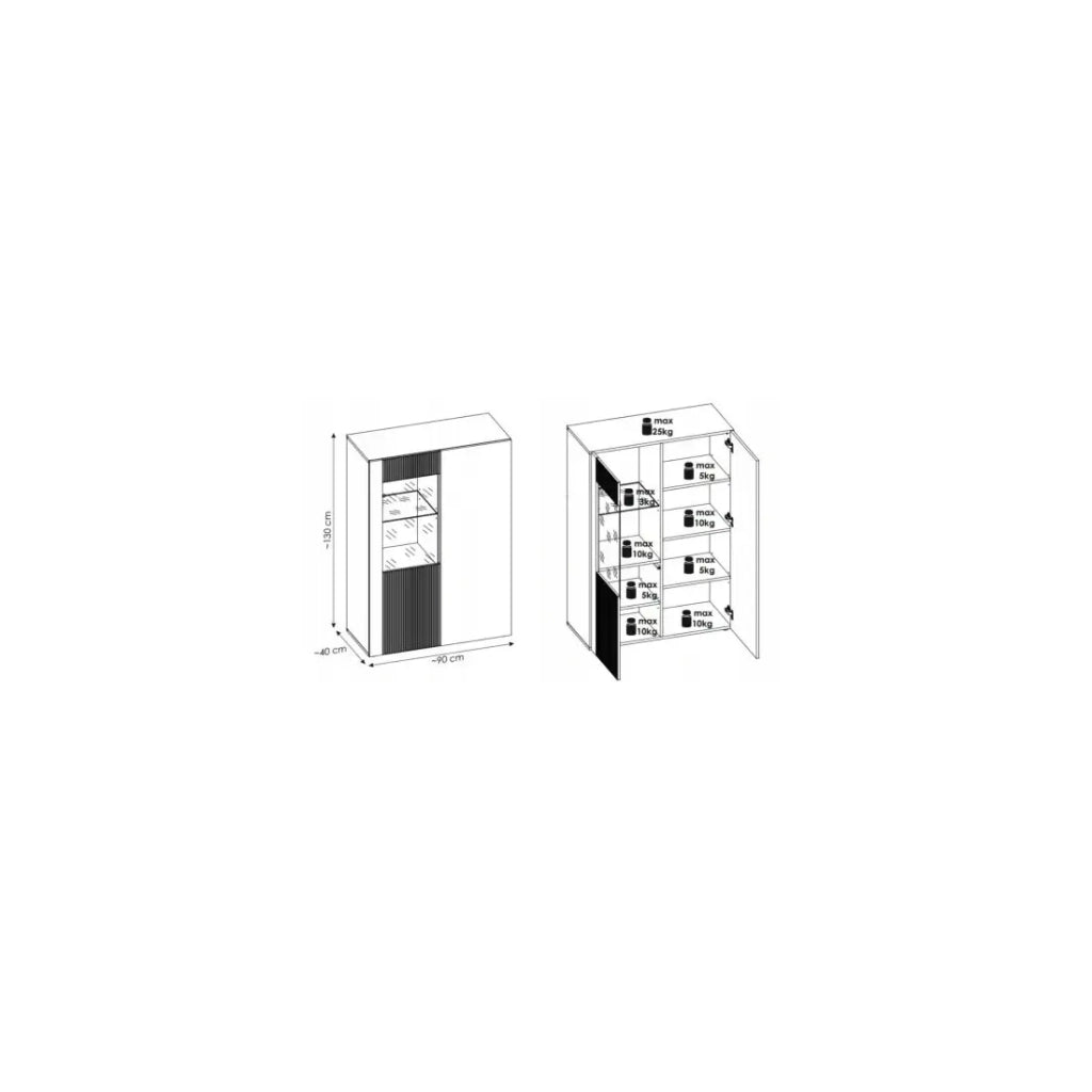 Buffet alto DOUM – Rovere chiaro e nero – L90 x H132 x P40 cm