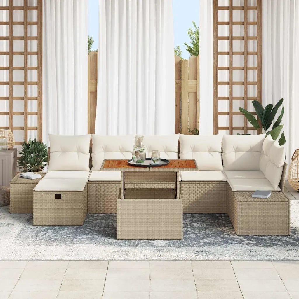 Set Divano da Giardino 8 pcs Beige polyrattan