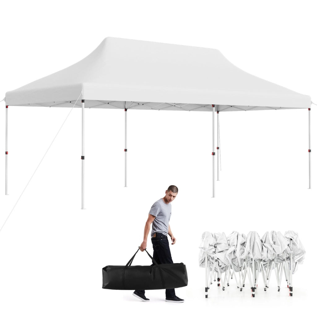 Tenda a scomparsa 3x6m pieghevole impermeabile con borsa per trasporto, Tenda per festa con protezione solare Bianco