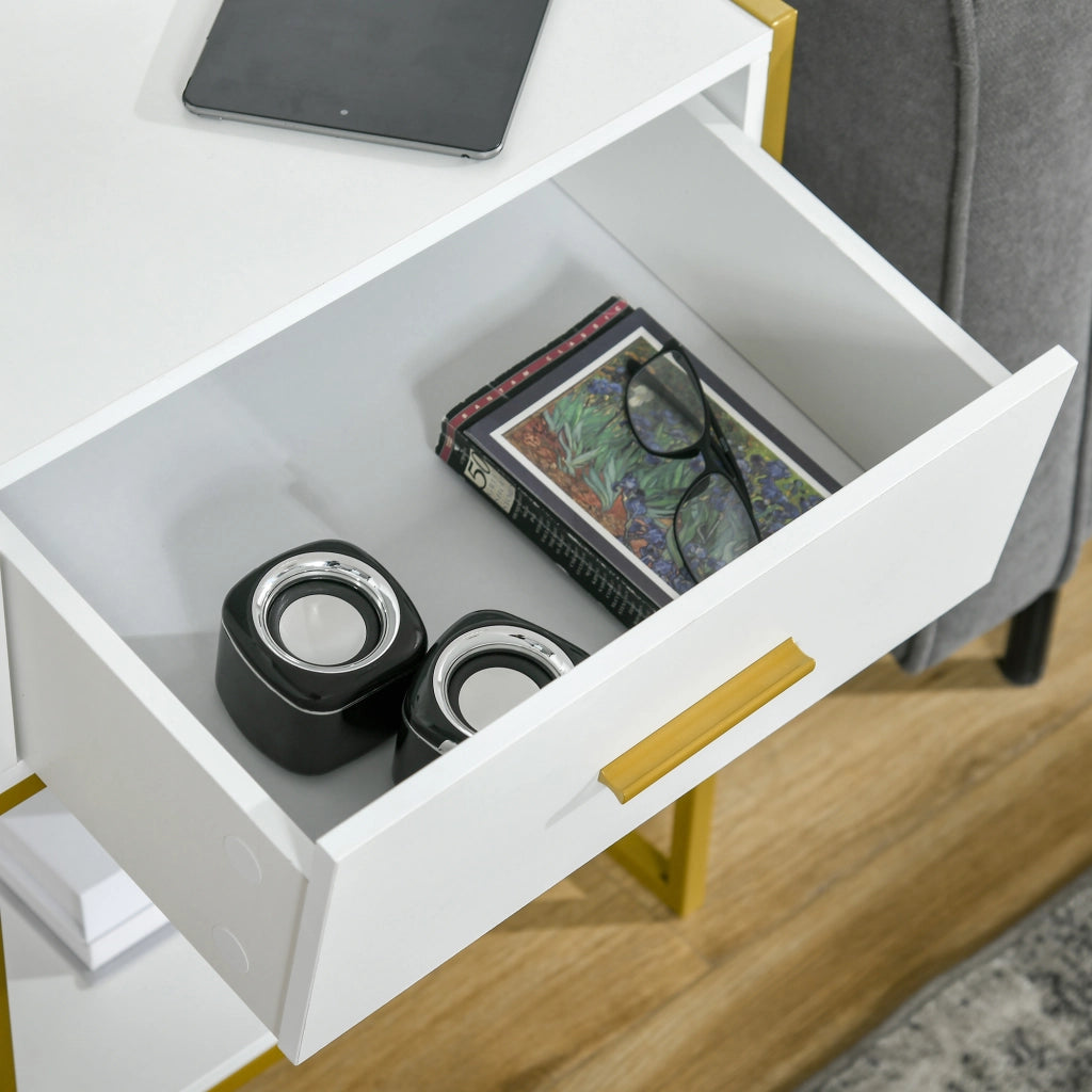 Comodini Moderni con Cassetto ¨C Minimal ¨C Bianco e Oro, MDF e Acciaio, 45x40x60cm