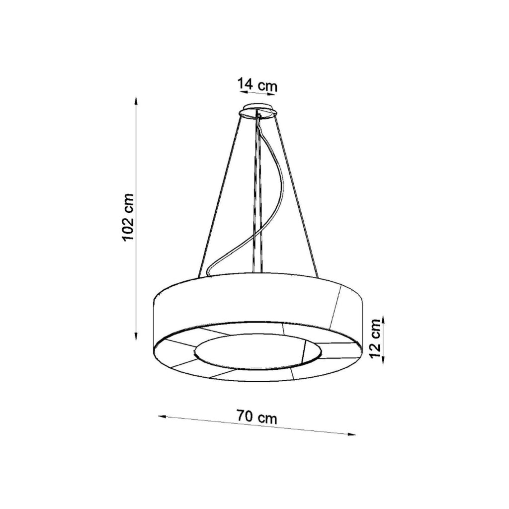 Lampadario rotondo Saturno Slim a 6 luci, 70 cm, tessuto bianco, PVC, acciaio