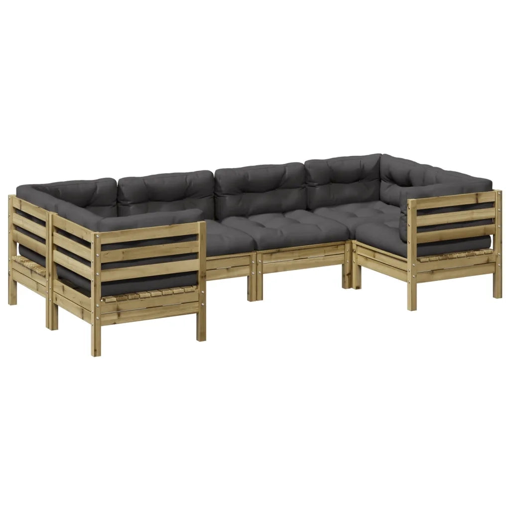 Set Divani da Giardino 6pz con Cuscini Legno Impregnato di Pino